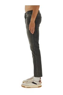 Boss men’s delaware slim fit dark gray denim jeans with worn faded texture and classic five-pocket design