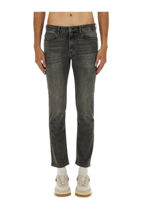 Boss men’s delaware slim fit dark gray denim jeans with straight-leg cut and subtle fading