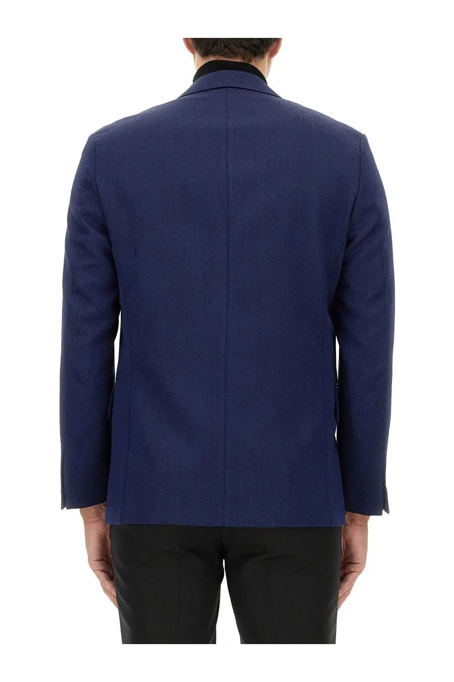 Navy blue textured wool double breasted blazer by BOSS for men perfect for formal and business wear