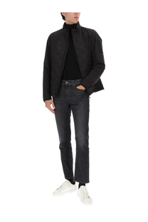 BOSS men’s black quilted down hybrid bomber jacket with high collar and subtle stitching details