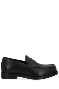Black leather loafer with classic penny strap design from BOSS men’s Dressletic collection in black color