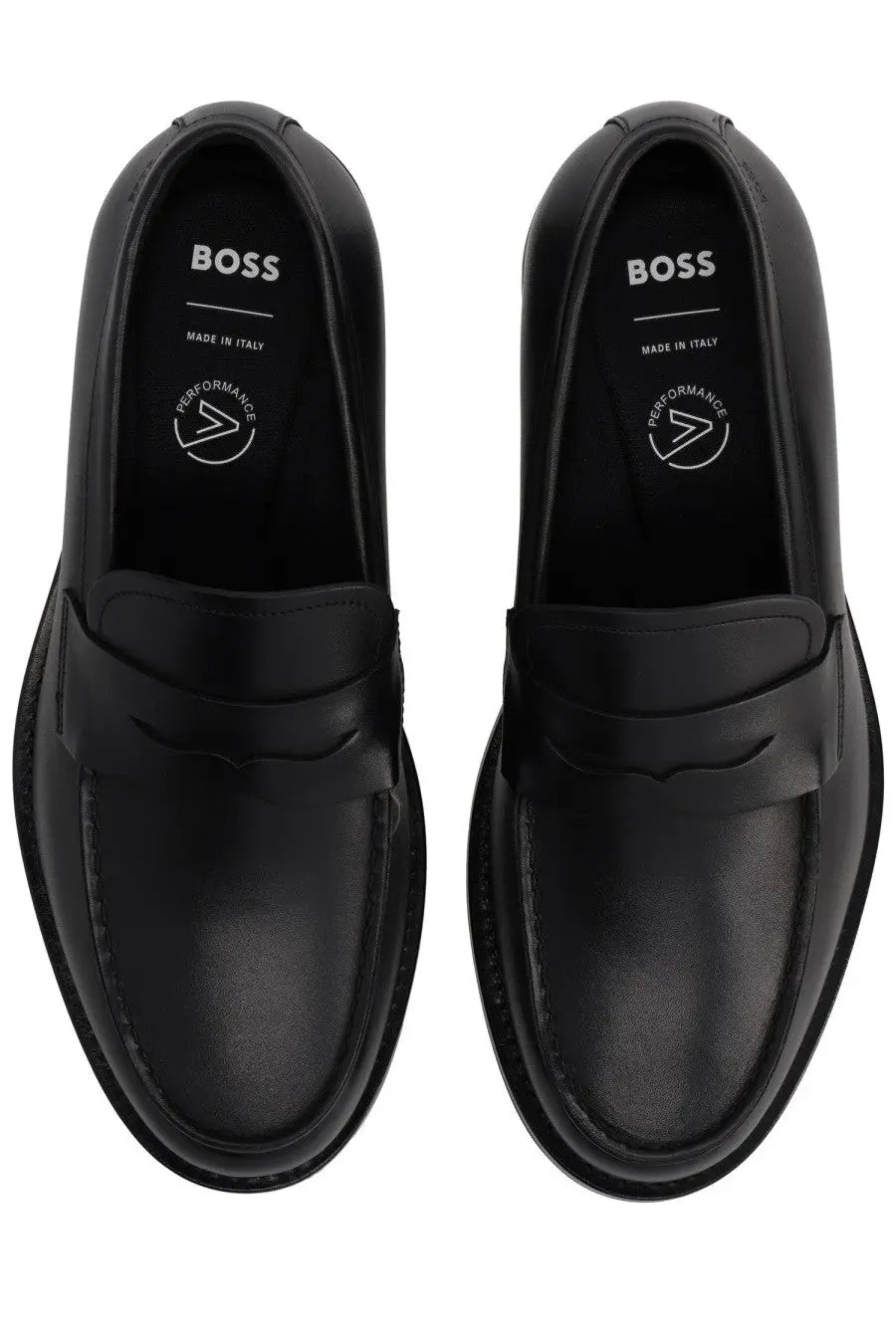 Black leather boss men’s dressletic loafer with sleek minimalist design and classic slip-on style in black