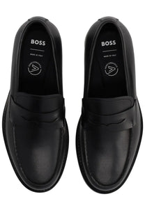 Black leather boss men’s dressletic loafer with sleek minimalist design and classic slip-on style in black