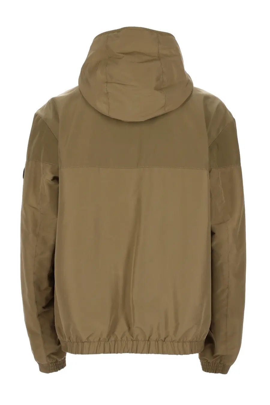 Boss men’s giacca con cappuccio zip beige tan hooded jacket with two-tone darker and lighter tan panels on torso and sleeves