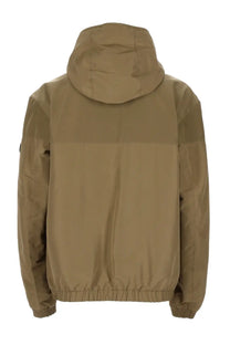 Boss men’s giacca con cappuccio zip beige tan hooded jacket with two-tone darker and lighter tan panels on torso and sleeves