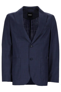 Navy blue boss men’s giacca hanry blazer with subtle texture and two-button closure perfect for formal wear