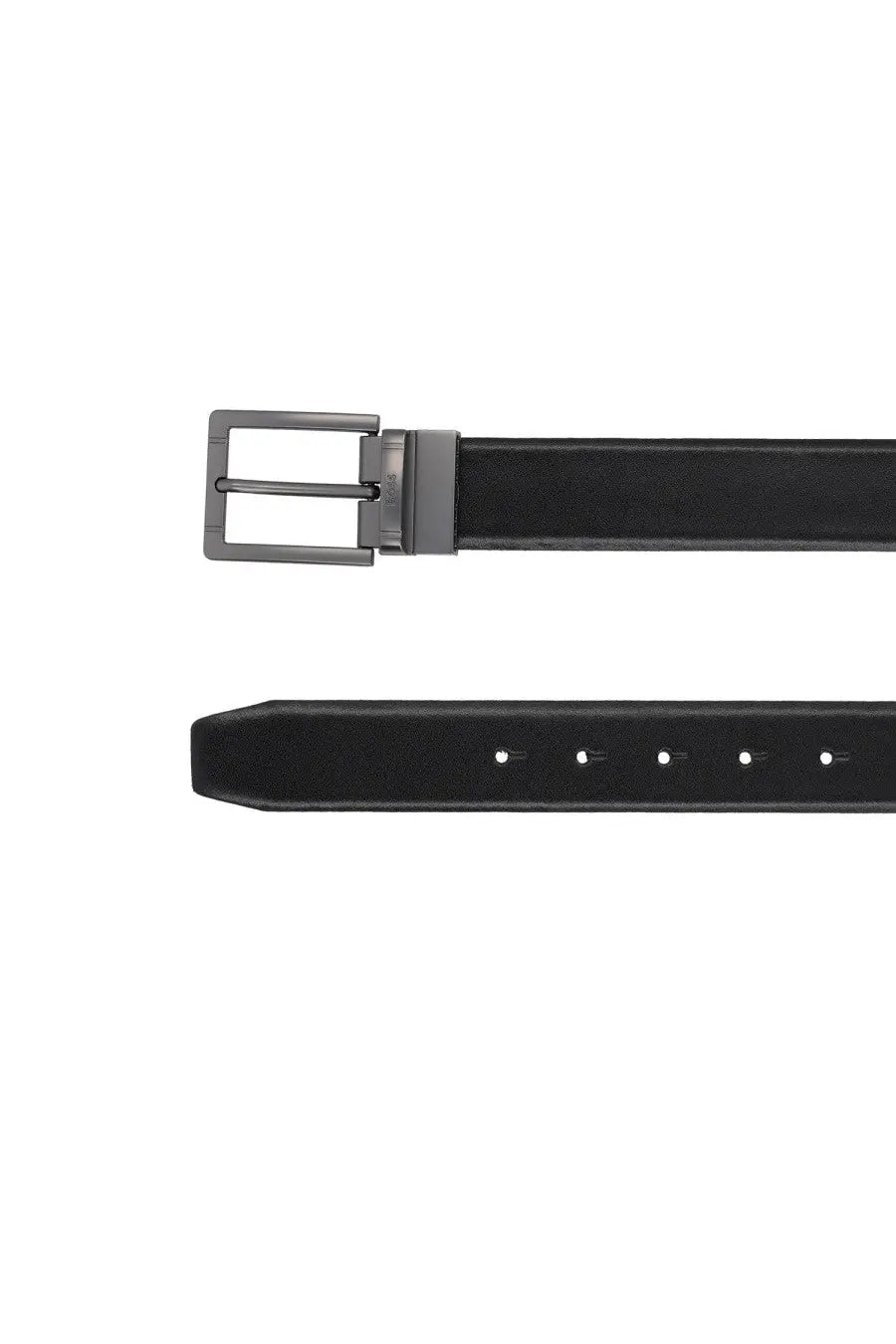 BOSS men’s Gifflet black leather belt with a sleek matte-finished silver-toned buckle for stylish wear