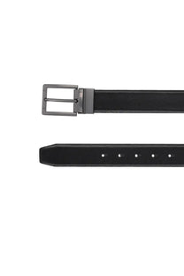 BOSS men’s Gifflet black leather belt with a sleek matte-finished silver-toned buckle for stylish wear