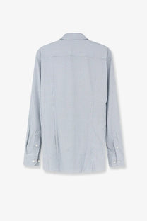 A crisp boss men’s hank jersey shirt in blue with long sleeves and a subtle blue and white micro-check pattern