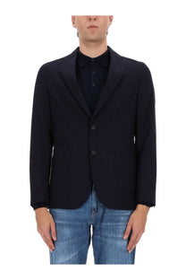 Black tailored blazer with notched lapels and three buttons from boss men’s hanry jacket blue collection
