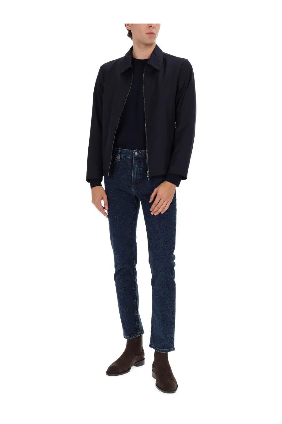 Boss men’s hanry wing jacket blue with black zip-front bomber style, structured collar, and ribbed cuffs