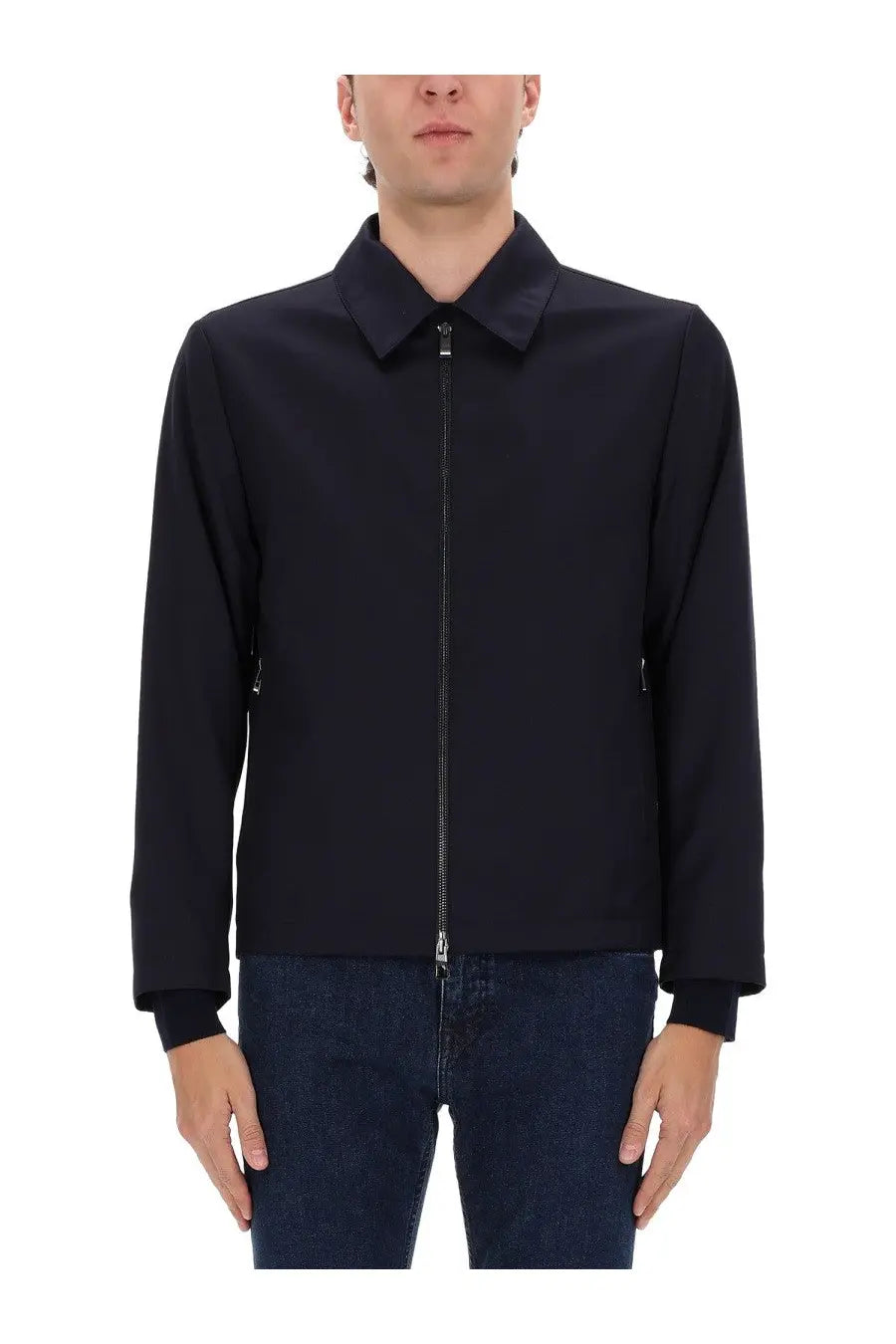Black zip-front jacket with structured collar and subtle side pockets from BOSS men’s Hanry Wing Jacket Blue collection