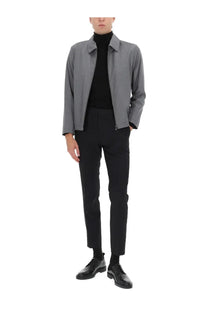 Boss men’s hanry wing lightweight gray jacket with subtle texture and structured collar worn over black turtleneck