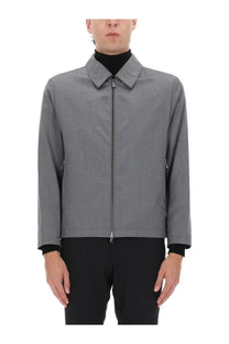 BOSS men’s hanry wing jacket grey featuring a gray textured fabric with a structured collar and front zipper closure