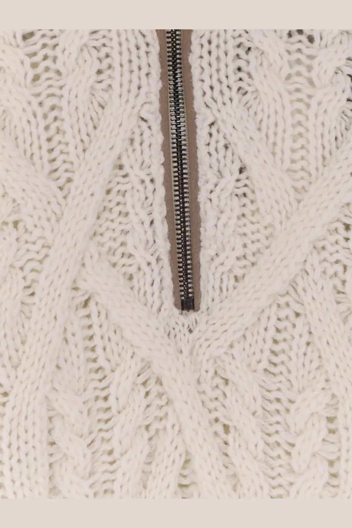 Boss men’s Harpreno cream cable knit sweater with central black zipper made from virgin wool and cashmere white