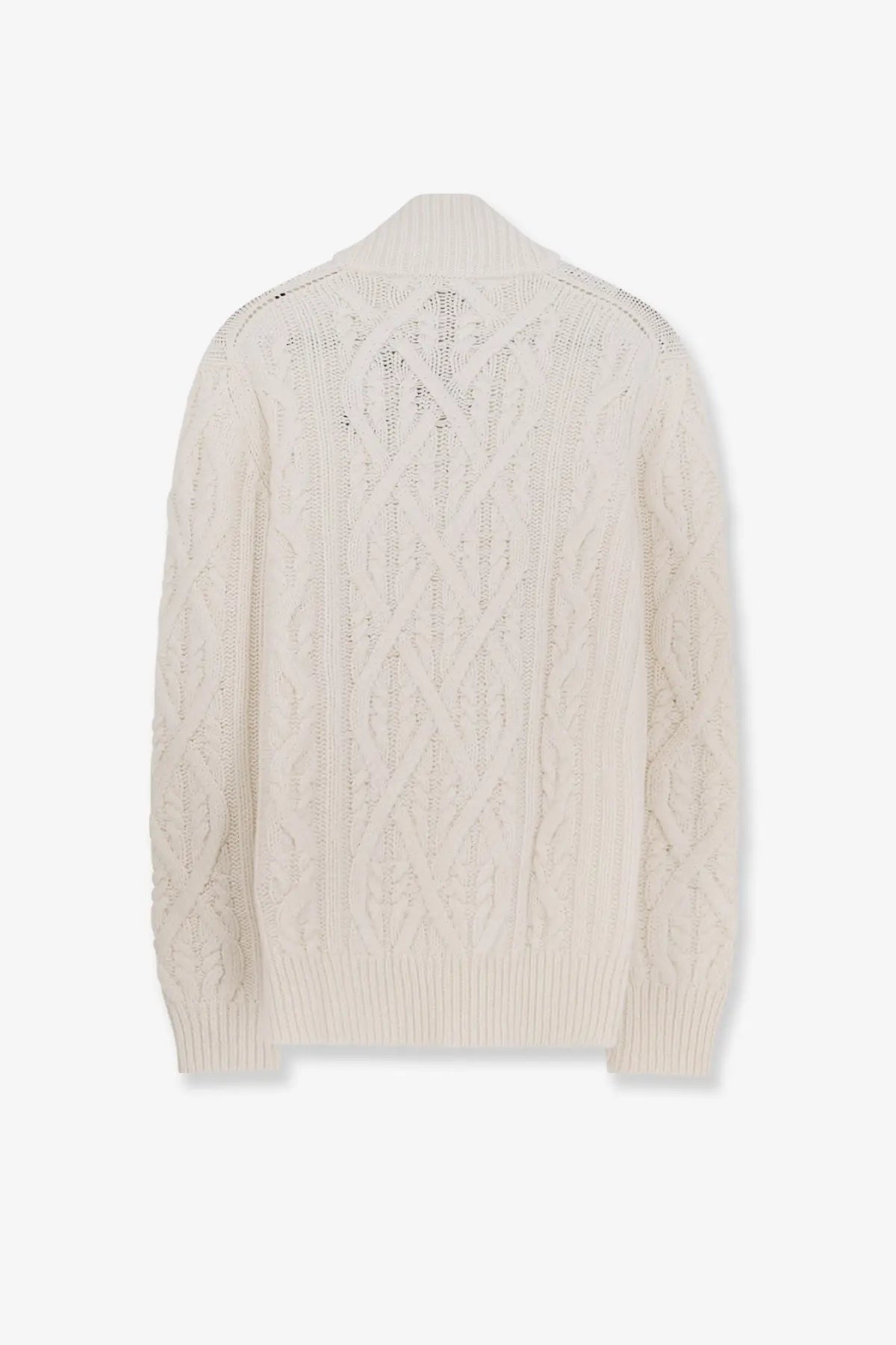 BOSS men’s harpreno cream cable-knit sweater with high collar ribbed cuffs made from virgin wool and cashmere white