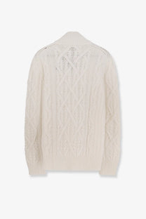 BOSS men’s harpreno cream cable-knit sweater with high collar ribbed cuffs made from virgin wool and cashmere white