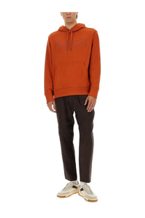 BOSS men’s orange hooded sweatshirt with subtle embossed logo across the chest in soft cotton material