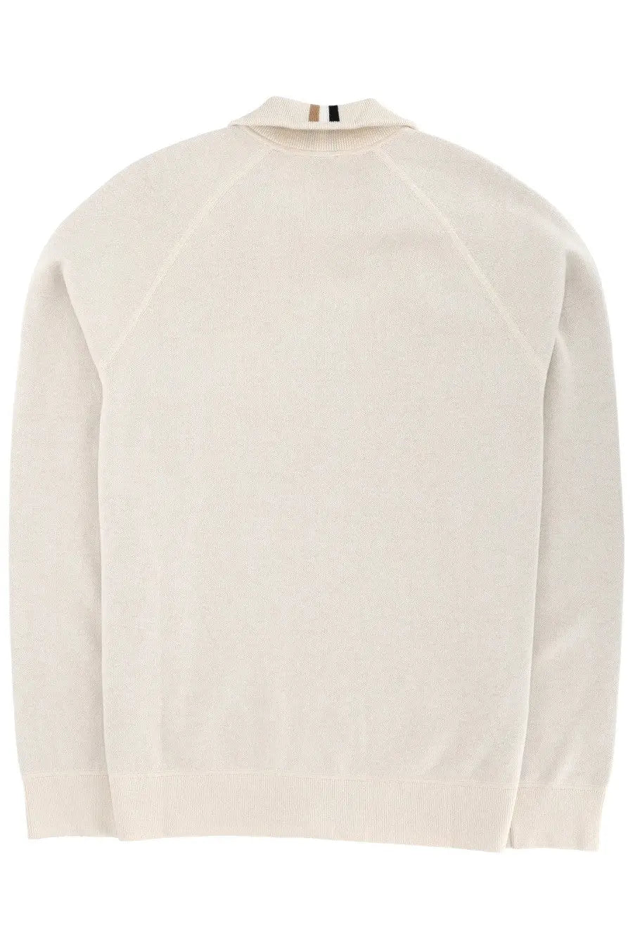 BOSS men’s idino cardigan white cream-colored knit sweater with collar and ribbed cuffs