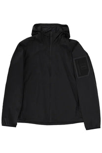 Boss men’s black hooded jacket airnix with full-length zipper and subtle logo patch on the left sleeve