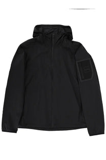 Boss men’s black hooded jacket Airnix with sleek minimalist design and subtle branding on the upper left sleeve