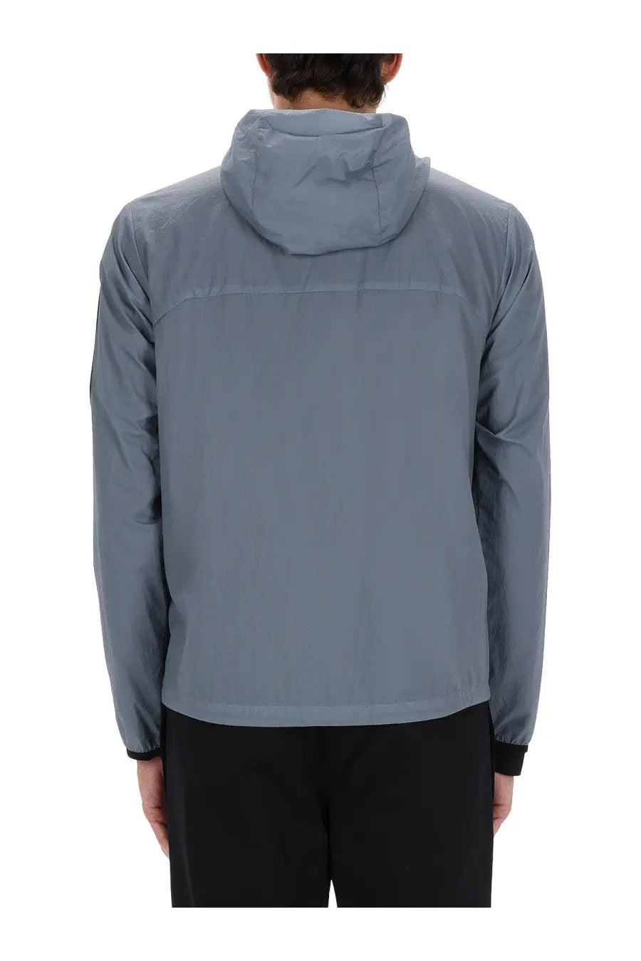 Boss men’s jacket Airnix grey sleek light gray hooded jacket with smooth water-resistant fabric and subtle seam detailing