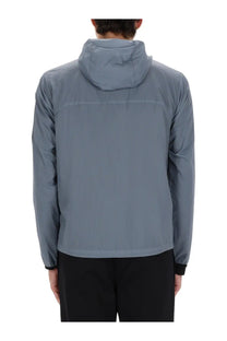 Boss men’s jacket Airnix grey sleek light gray hooded jacket with smooth water-resistant fabric and subtle seam detailing