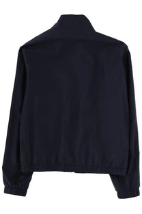 Boss men’s blue nylon bomber jacket with ribbed cuffs and hem front view