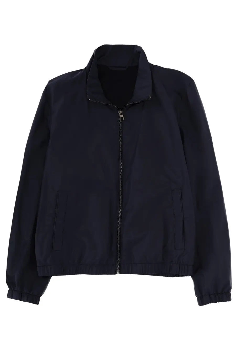 Boss men’s dark navy blue zip-up jacket with stand collar and elastic cuffs perfect for casual wear