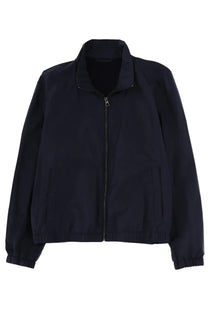 Boss men’s dark navy blue zip-up jacket with stand collar and elastic cuffs perfect for casual wear