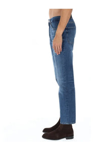BOSS men’s mid-wash blue denim jeans with straight-leg cut and classic five-pocket design