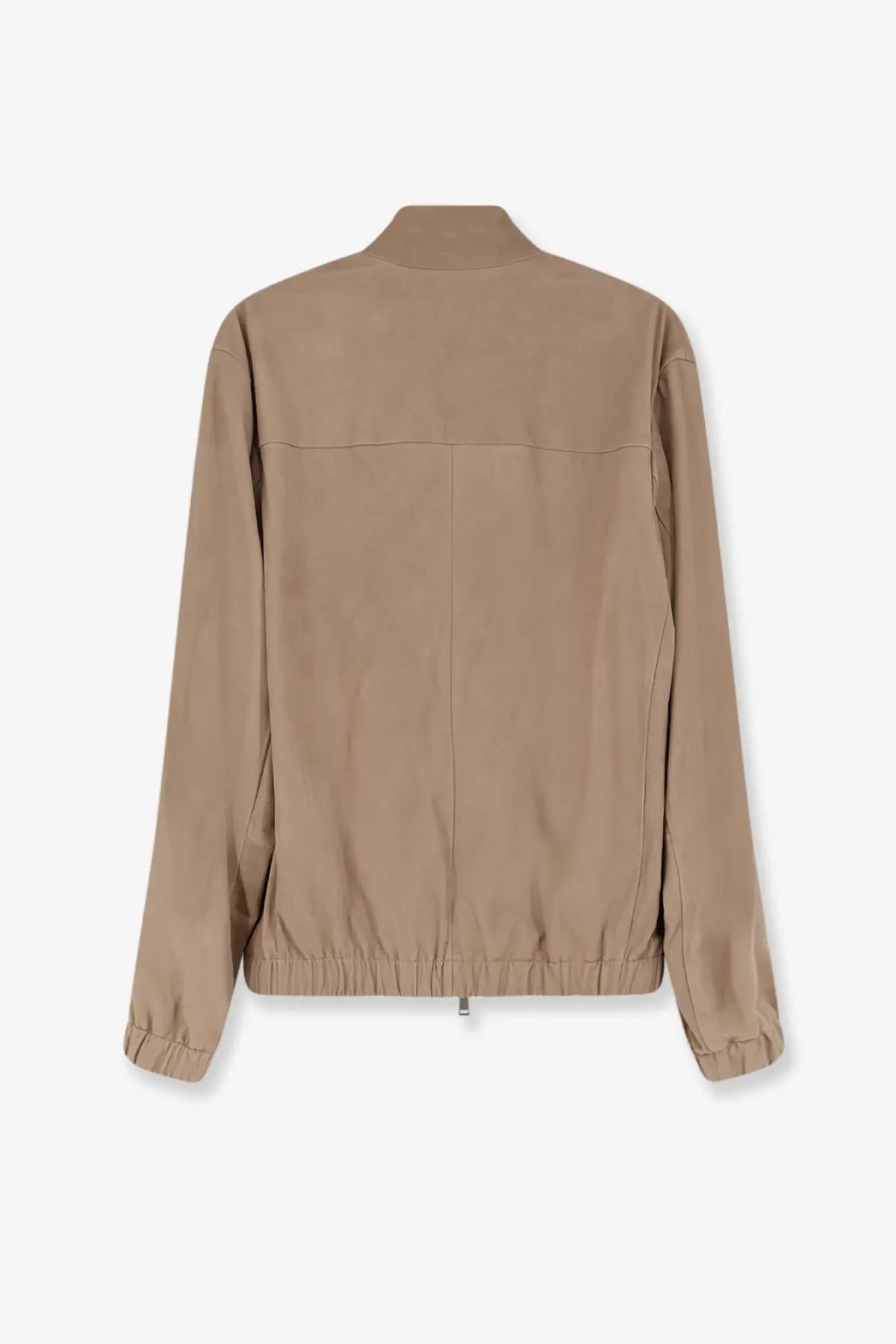 BOSS men’s beige lightweight leather bomber jacket with elastic cuffs and waistband