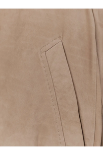 Boss men’s leather jacket beige featuring a beige suede pocket with neat matching stitching along the edges