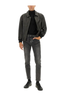 BOSS men’s brown leather jacket with classic collar and zipper closure in black leather material