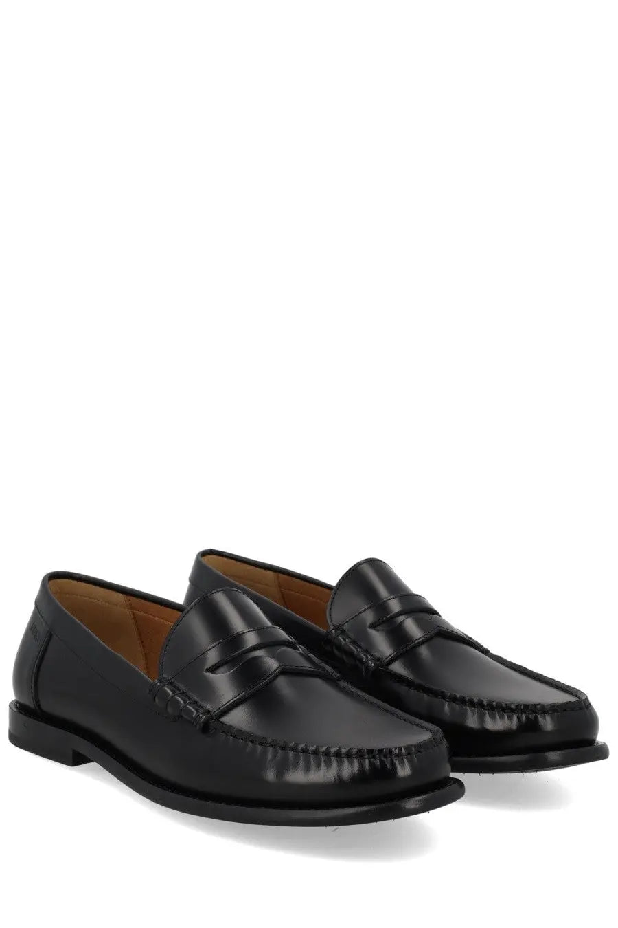 BOSS men’s black leather loafers with polished finish and detailed stitching perfect for formal wear