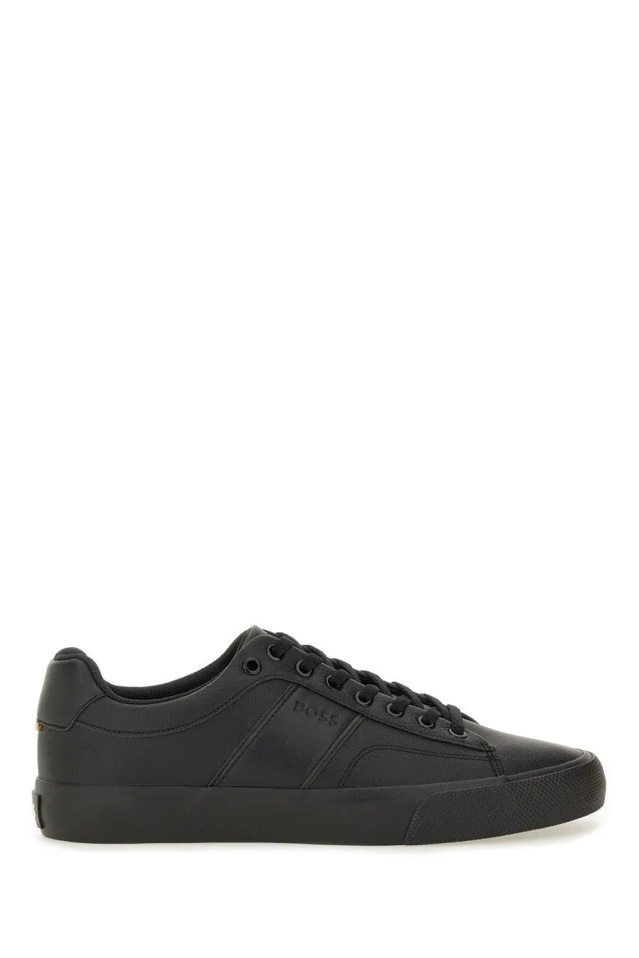 BOSS men’s leather sneaker black low-top with sleek minimalist design and subtle side branding