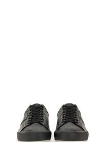 BOSS men’s black leather low-top sneakers with a sleek minimalist design and matching laces