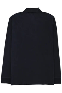 Boss men’s long sleeved black polo shirt with ribbed collar and cuffs made from soft cotton blend