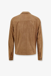 BOSS men’s beige tan corduroy jacket with subtle textured pattern classic collar and perforated suede details