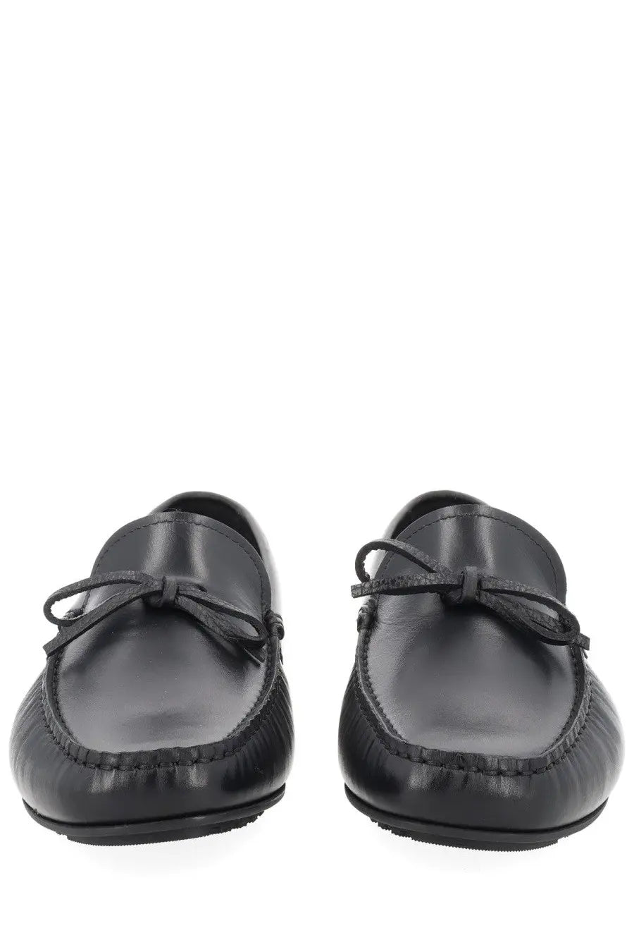BOSS men’s moccasin black leather loafers with polished finish and matching bow ties for formal occasions