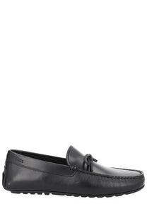 Black leather loafers with subtle sheen and stitched detailing from BOSS mens moccasin black collection