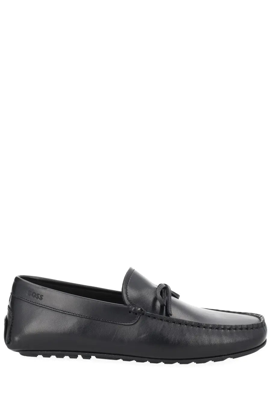 BOSS men’s moccasin black leather loafers with subtle sheen and stitched detailing for stylish comfort