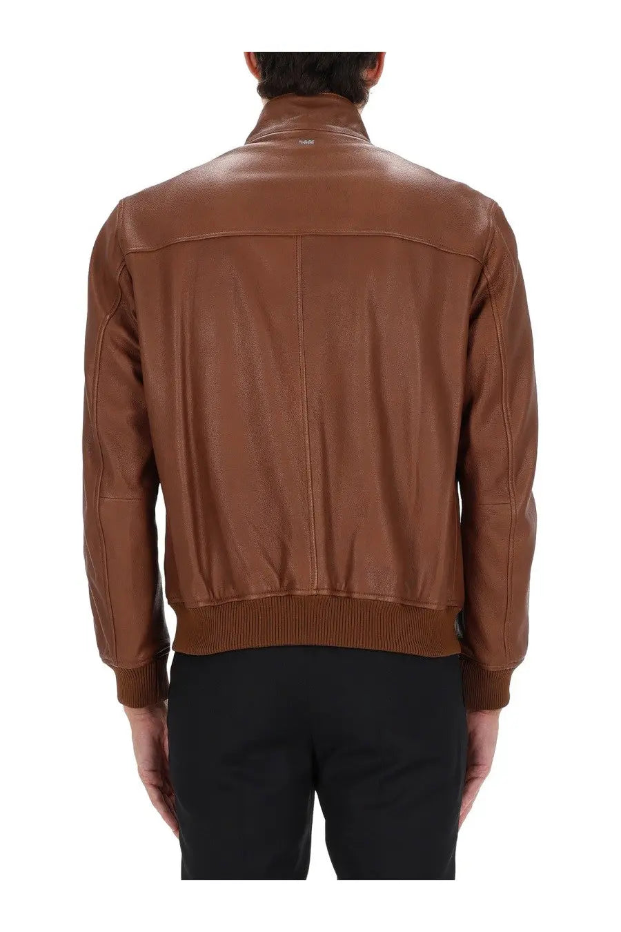 BOSS men’s moiner jacket brown leather bomber jacket with ribbed cuffs and waistband for casual wear