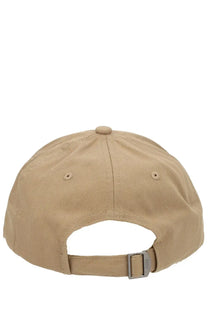 Beige cotton boss men’s monogram baseball hat showing back with silver metal buckle and adjustable strap