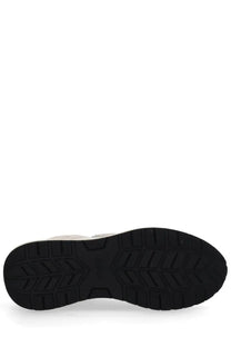 Black rubber sole with textured geometric tread on BOSS men’s pink monogrammed sneaker for style and grip