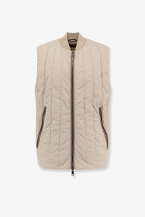 BOSS men’s beige nylon sleeveless jacket with quilted design central zipper and two side zipped pockets
