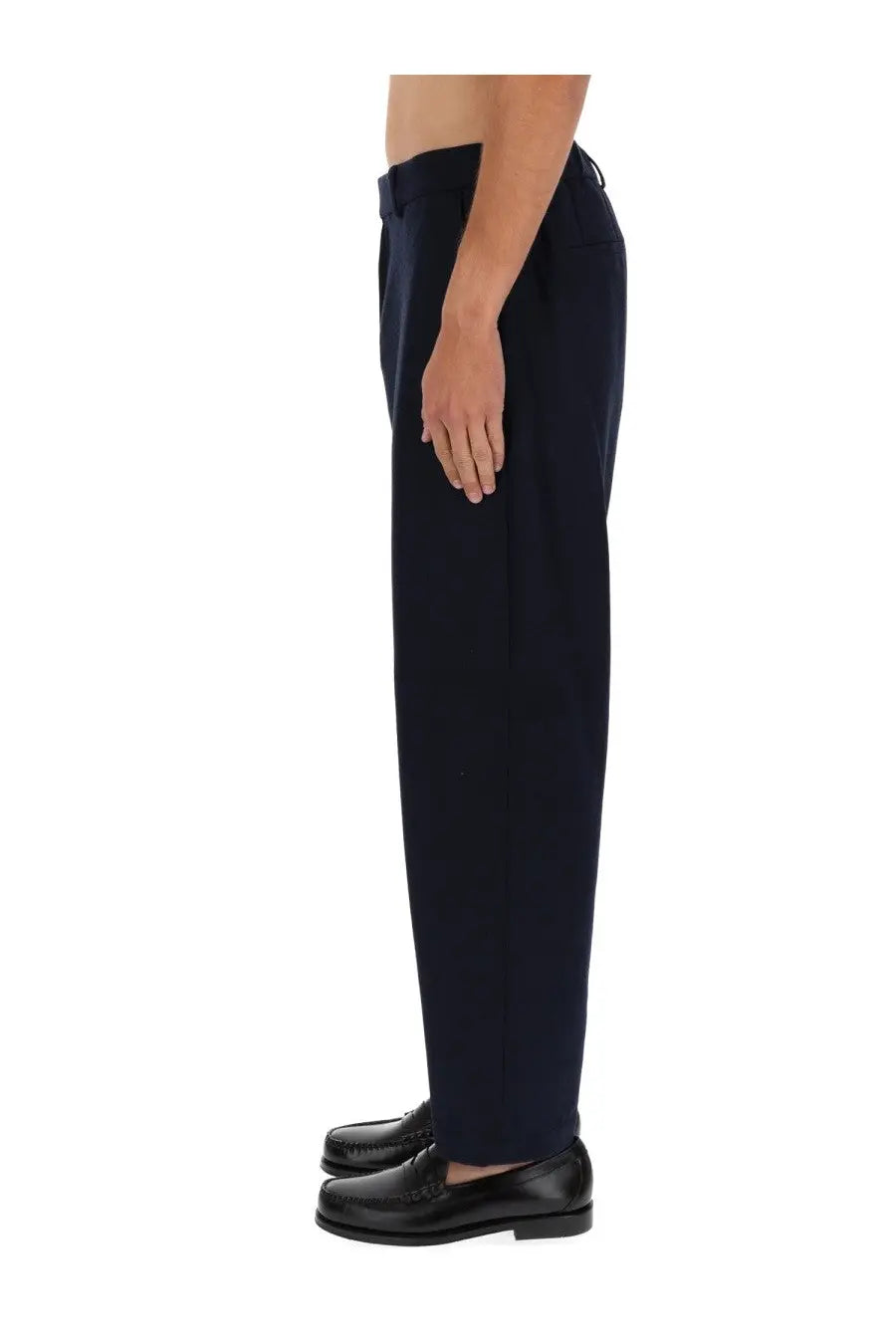 Dark navy wool tailored fit trousers with subtle waist pleats from boss men’s formal blue pants collection