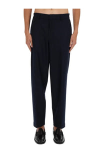 Navy blue tailored BOSS men’s formal pants with straight-leg cut and subtle creases perfect for office wear