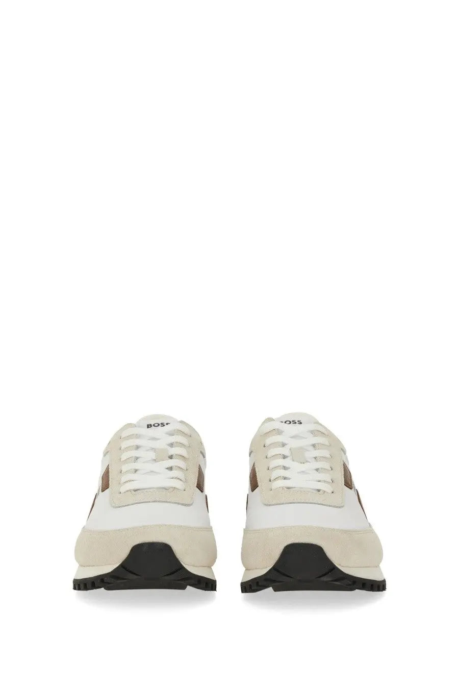 BOSS men’s parkour sneaker white in white and beige leather with black rubber soles for casual wear