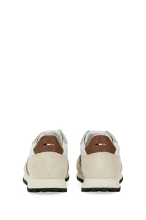 BOSS men’s parkour sneaker white cream suede with brown leather accents and black rubber sole